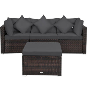 4 Pieces Ottoman Garden Patio Rattan Wicker Furniture Set with Cushion-Gray view 9