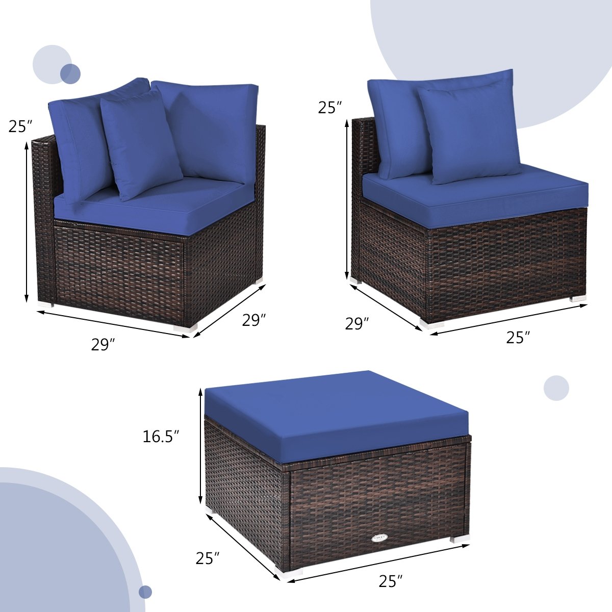 4 Pieces Ottoman Garden Patio Rattan Wicker Furniture Set with Cushion-Navy view 4