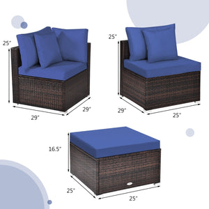 4 Pieces Ottoman Garden Patio Rattan Wicker Furniture Set with Cushion-Navy view 4
