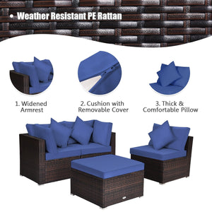 4 Pieces Ottoman Garden Patio Rattan Wicker Furniture Set with Cushion-Navy view 5