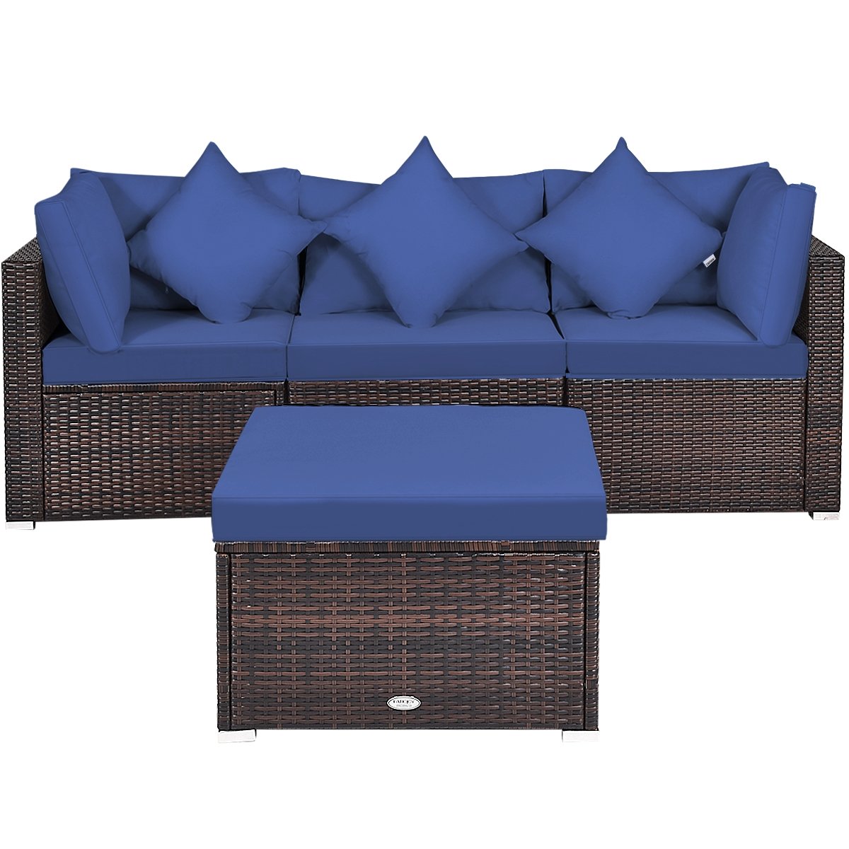 4 Pieces Ottoman Garden Patio Rattan Wicker Furniture Set with Cushion-Navy view 9
