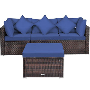 4 Pieces Ottoman Garden Patio Rattan Wicker Furniture Set with Cushion-Navy view 9