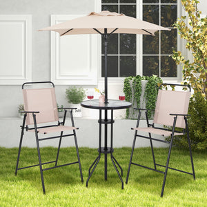4 Pieces Outdoor Bar Set with Umbrella-Beige view 2