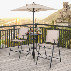 4 Pieces Outdoor Bar Set with Umbrella-Beige view 3