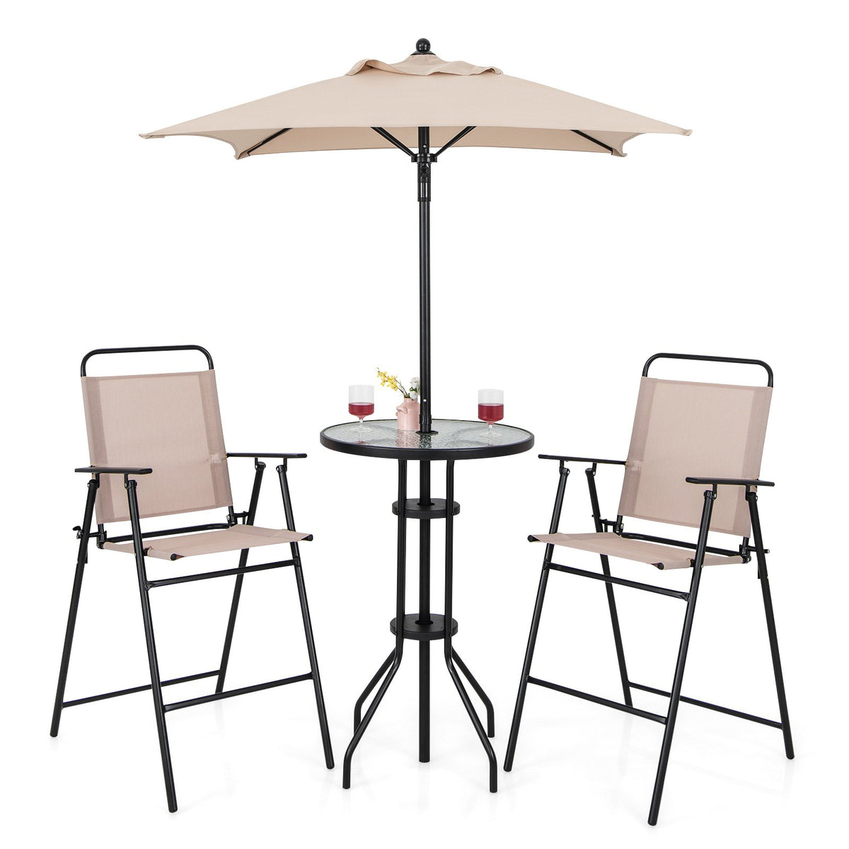 4 Pieces Outdoor Bar Set with Umbrella-Beige view 4