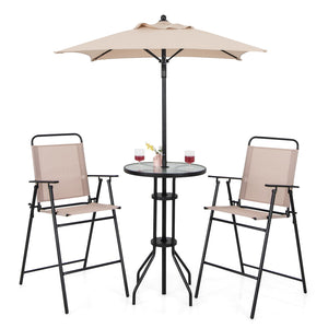 4 Pieces Outdoor Bar Set with Umbrella-Beige view 4