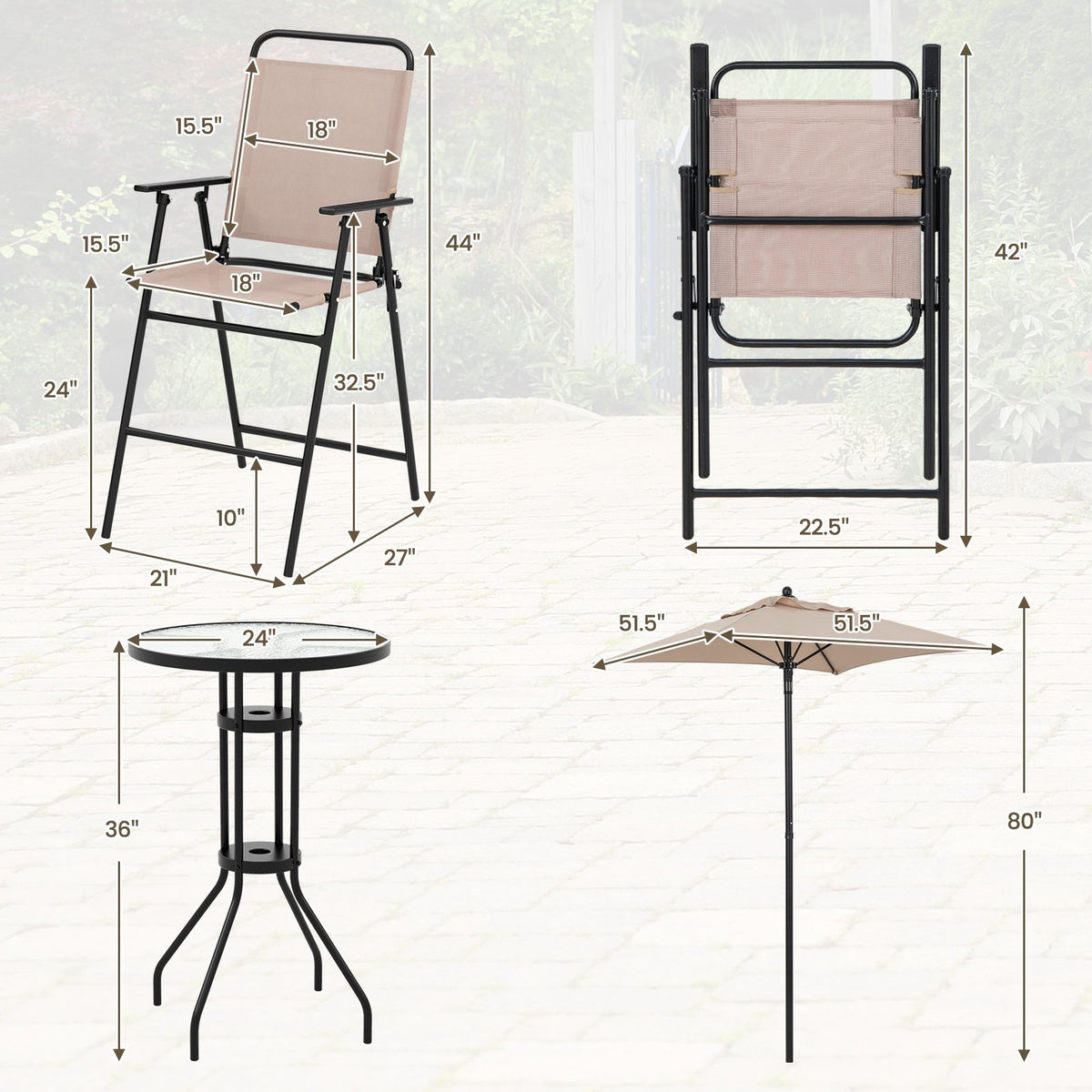 4 Pieces Outdoor Bar Set with Umbrella-Beige view 5