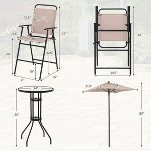 4 Pieces Outdoor Bar Set with Umbrella-Beige view 5