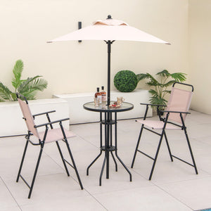 4 Pieces Outdoor Bar Set with Umbrella-Beige view 6