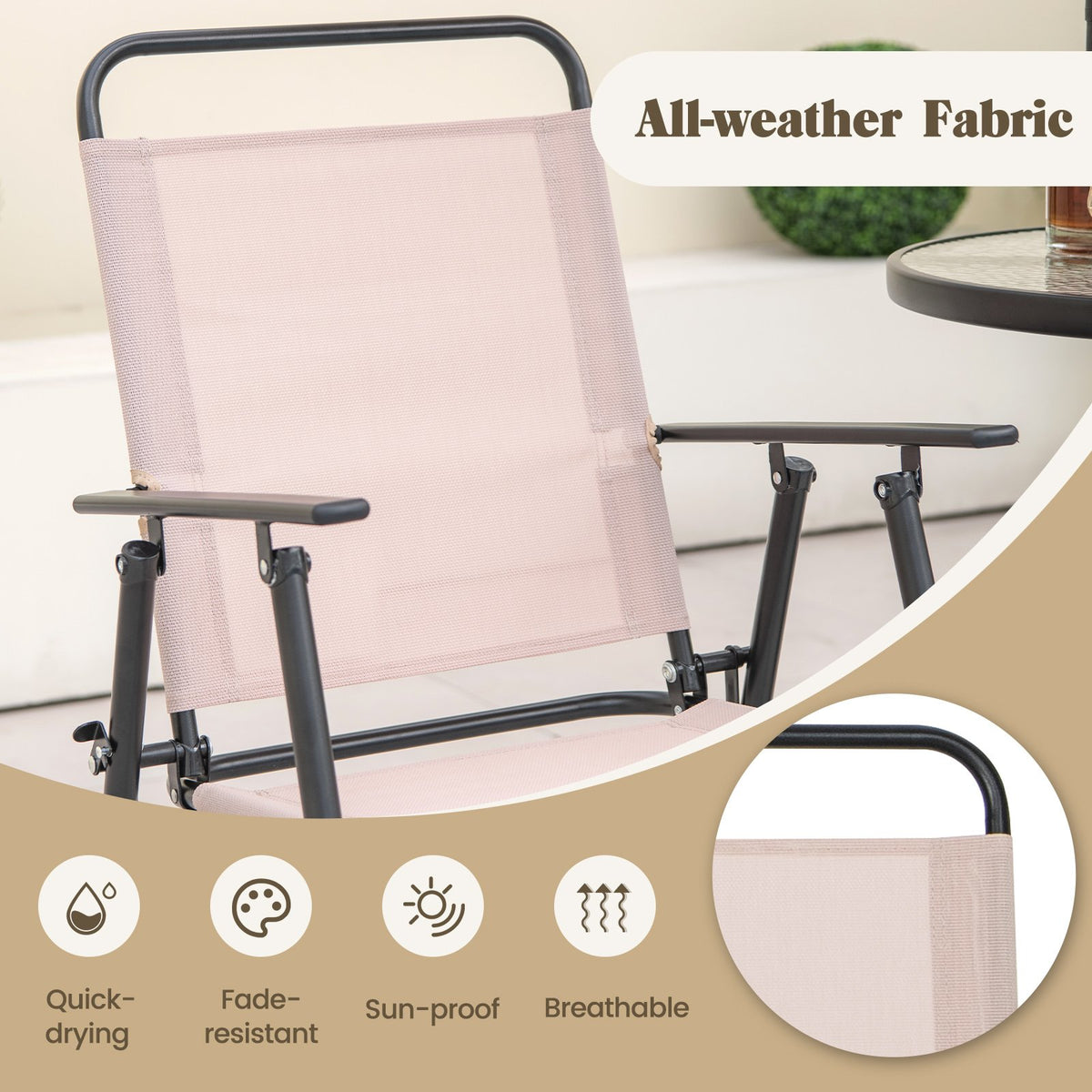 4 Pieces Outdoor Bar Set with Umbrella-Beige view 7