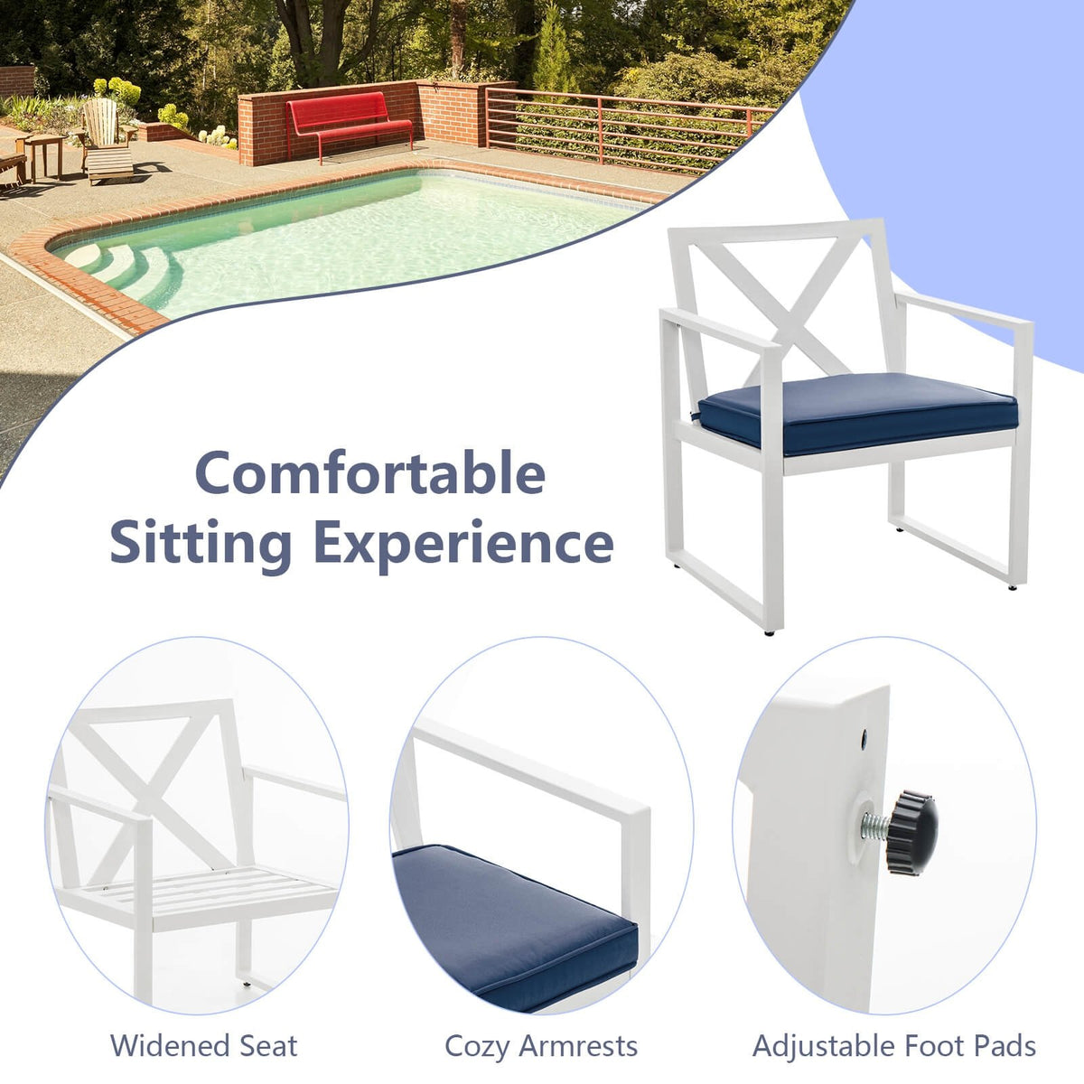 4 Pieces Outdoor Conversation Set with Sturdy Steel Frame view 3