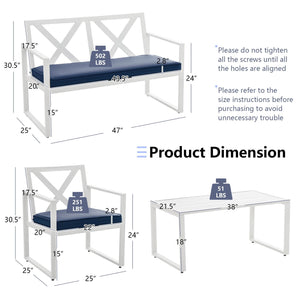 4 Pieces Outdoor Conversation Set with Sturdy Steel Frame view 4