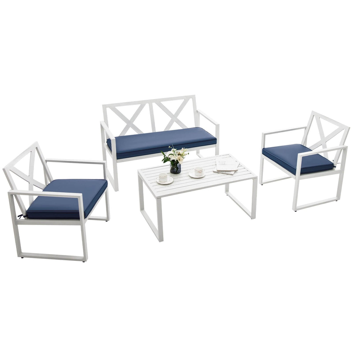 4 Pieces Outdoor Conversation Set with Sturdy Steel Frame view 6