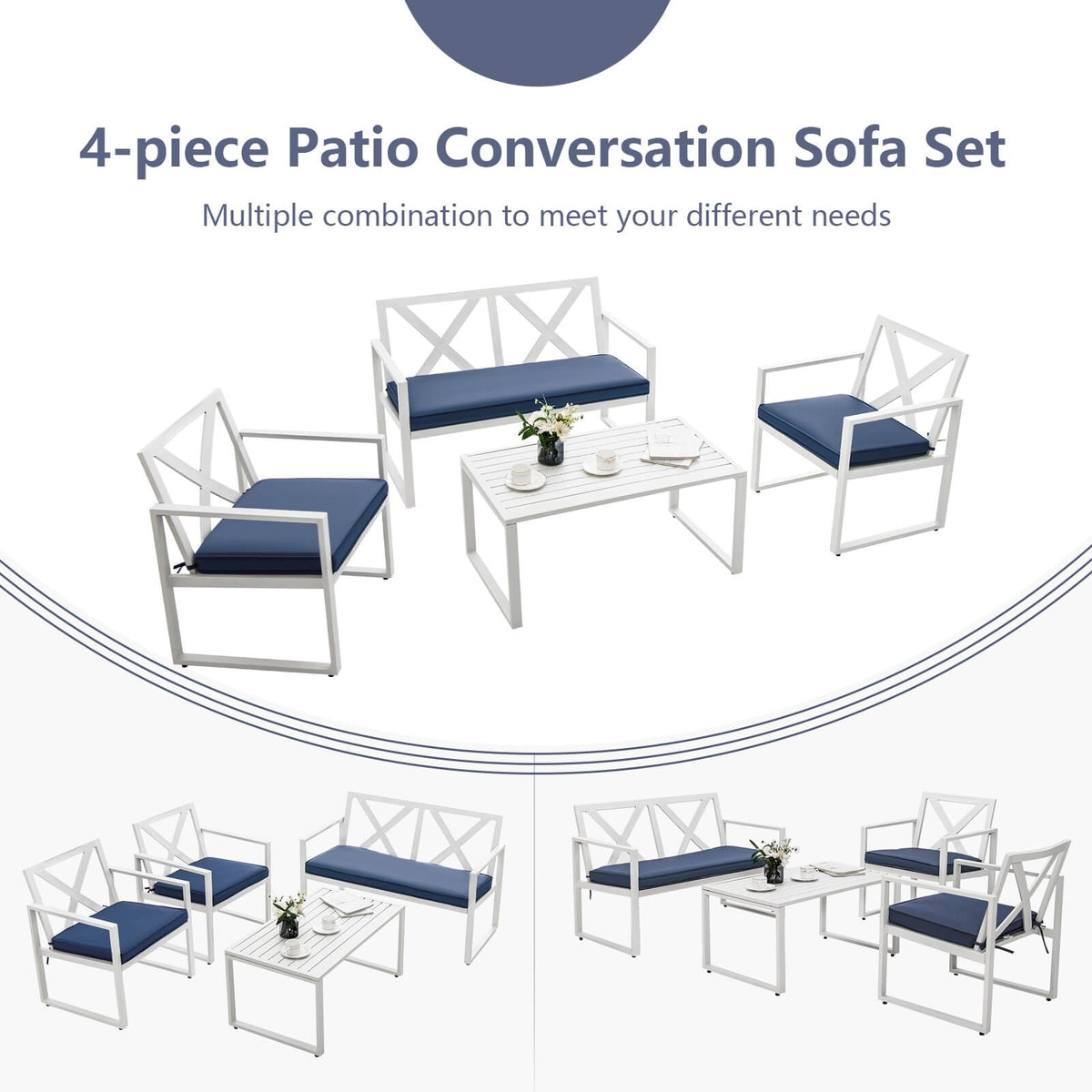 4 Pieces Outdoor Conversation Set with Sturdy Steel Frame view 7