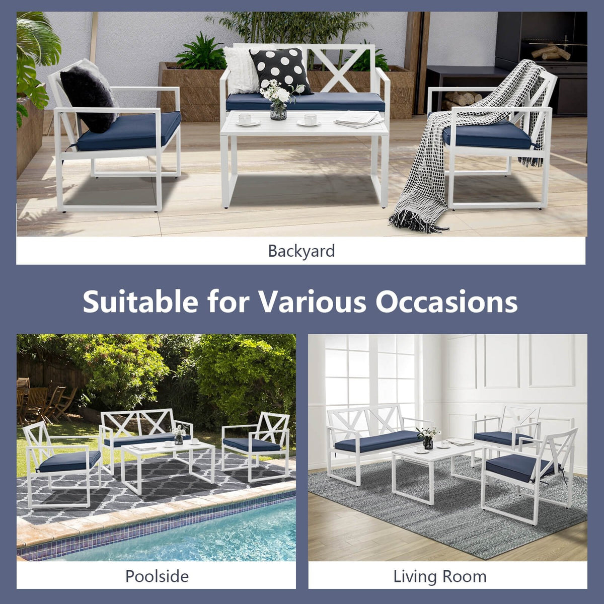 4 Pieces Outdoor Conversation Set with Sturdy Steel Frame view 9