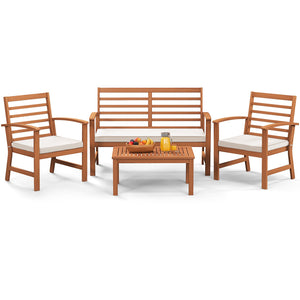 4 Pieces Outdoor Furniture Set with Stable Acacia Wood Frame-Beige view 4