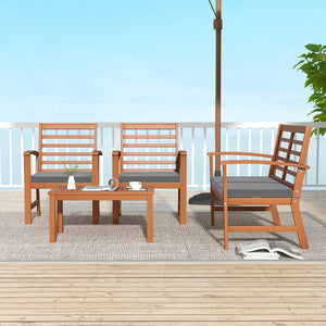4 Pieces Outdoor Furniture Set with Stable Acacia Wood Frame-Gray view 3