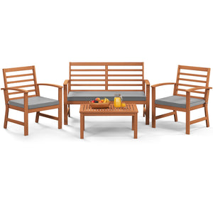 4 Pieces Outdoor Furniture Set with Stable Acacia Wood Frame-Gray view 4
