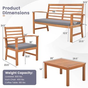 4 Pieces Outdoor Furniture Set with Stable Acacia Wood Frame-Gray view 5
