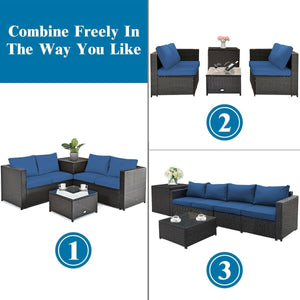 4 Pieces Outdoor Patio Rattan Furniture Set with Cushioned Loveseat and Storage Box-Navy view 7