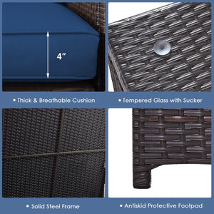 4 Pieces Outdoor Patio Rattan Furniture Set with Cushioned Loveseat and Storage Box-Navy view 9