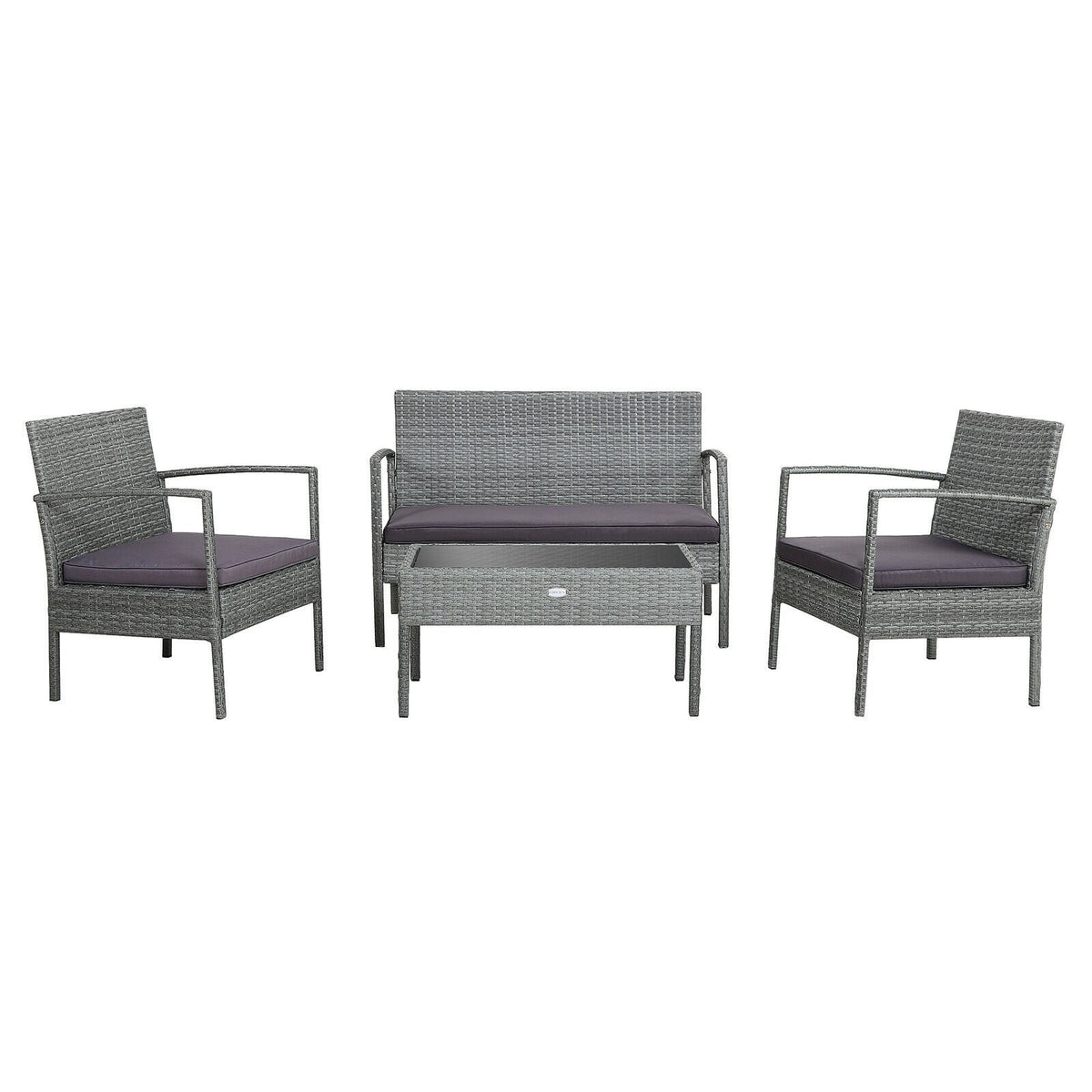 4 Pieces Outdoor Rattan Conversation Set with Comfortable Cushion view 4