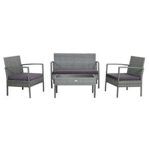 4 Pieces Outdoor Rattan Conversation Set with Comfortable Cushion view 4