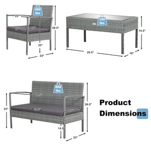 4 Pieces Outdoor Rattan Conversation Set with Comfortable Cushion view 5