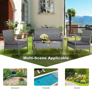 4 Pieces Outdoor Rattan Conversation Set with Comfortable Cushion view 6