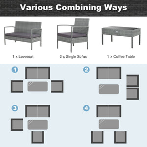 4 Pieces Outdoor Rattan Conversation Set with Comfortable Cushion view 7