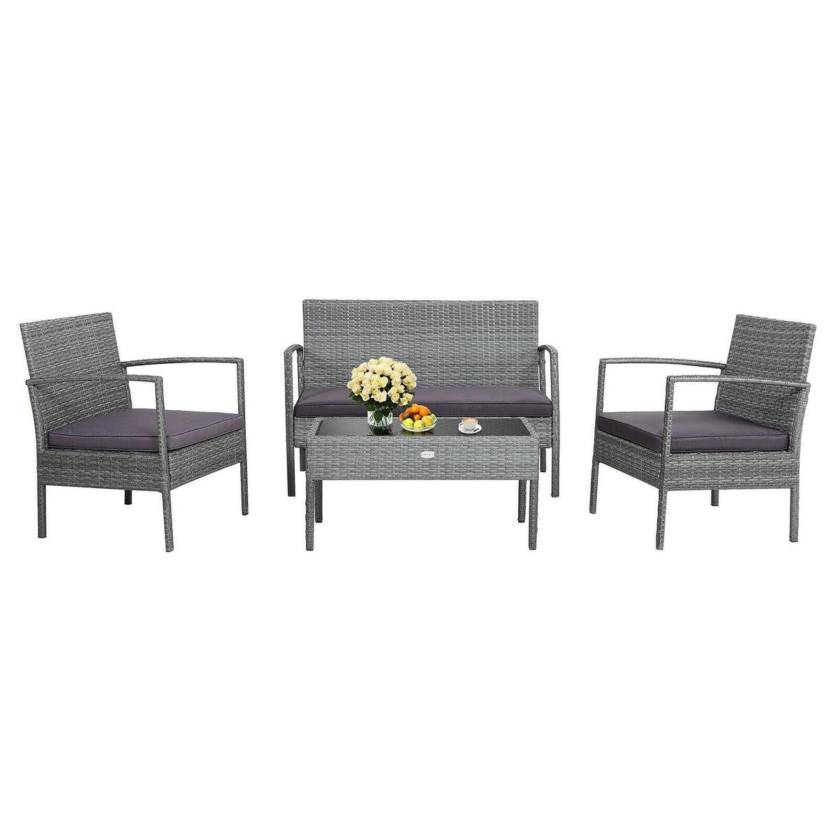 4 Pieces Outdoor Rattan Conversation Set with Comfortable Cushion view 8