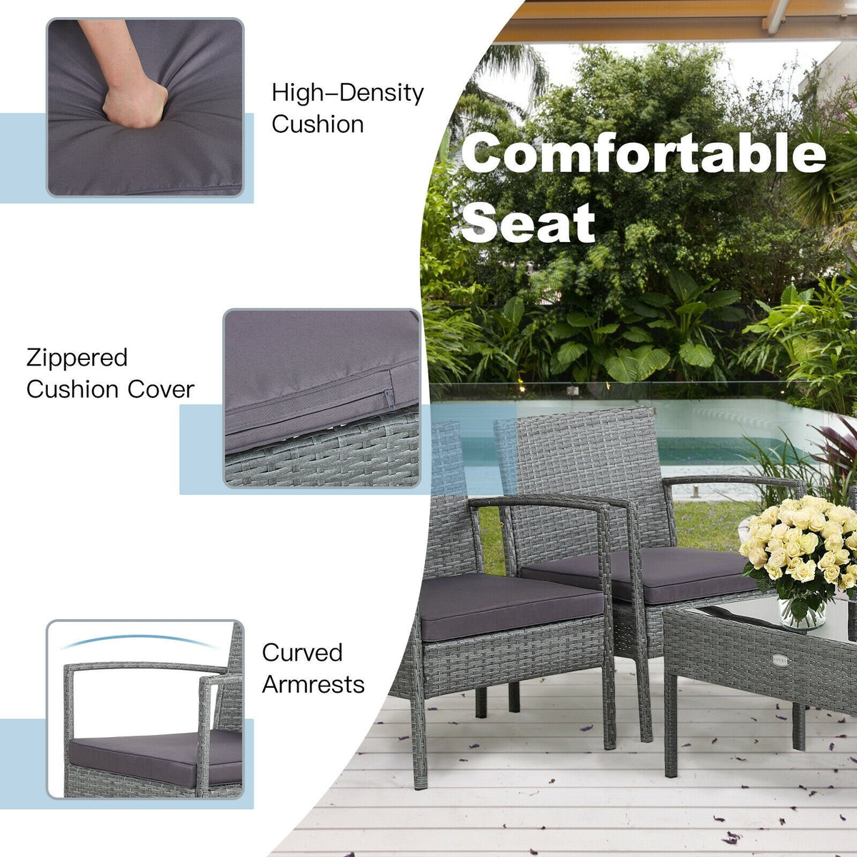 4 Pieces Outdoor Rattan Conversation Set with Comfortable Cushion view 9