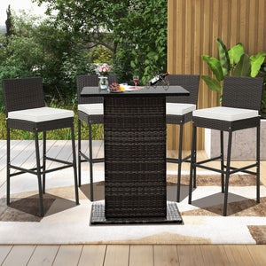2 Pieces Patio Cushioned Wicker Barstools with Cozy Footrest-Set of 2 view 3