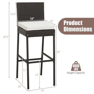 2 Pieces Patio Cushioned Wicker Barstools with Cozy Footrest-Set of 2 view 4