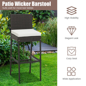 2 Pieces Patio Cushioned Wicker Barstools with Cozy Footrest-Set of 2 view 6