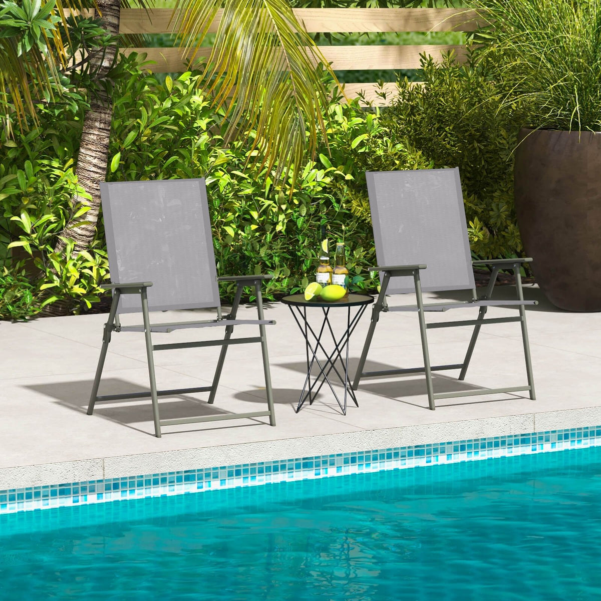 Set of 4 Patio Folding Chair Set with Rustproof Metal Frame-Gray view 2
