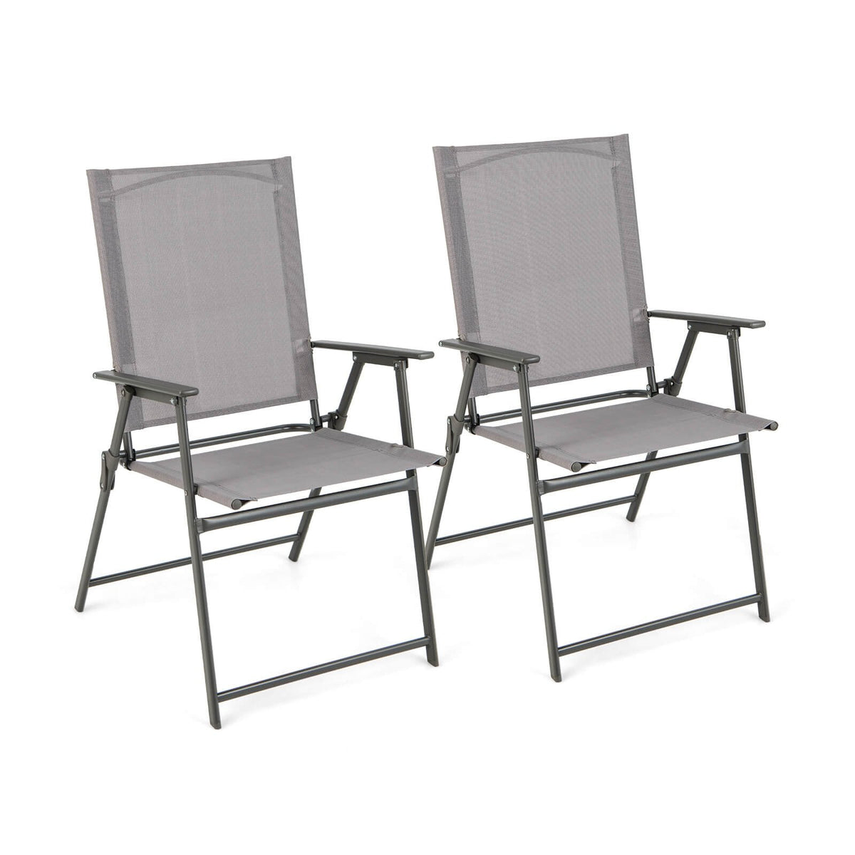 Set of 4 Patio Folding Chair Set with Rustproof Metal Frame-Gray view 4