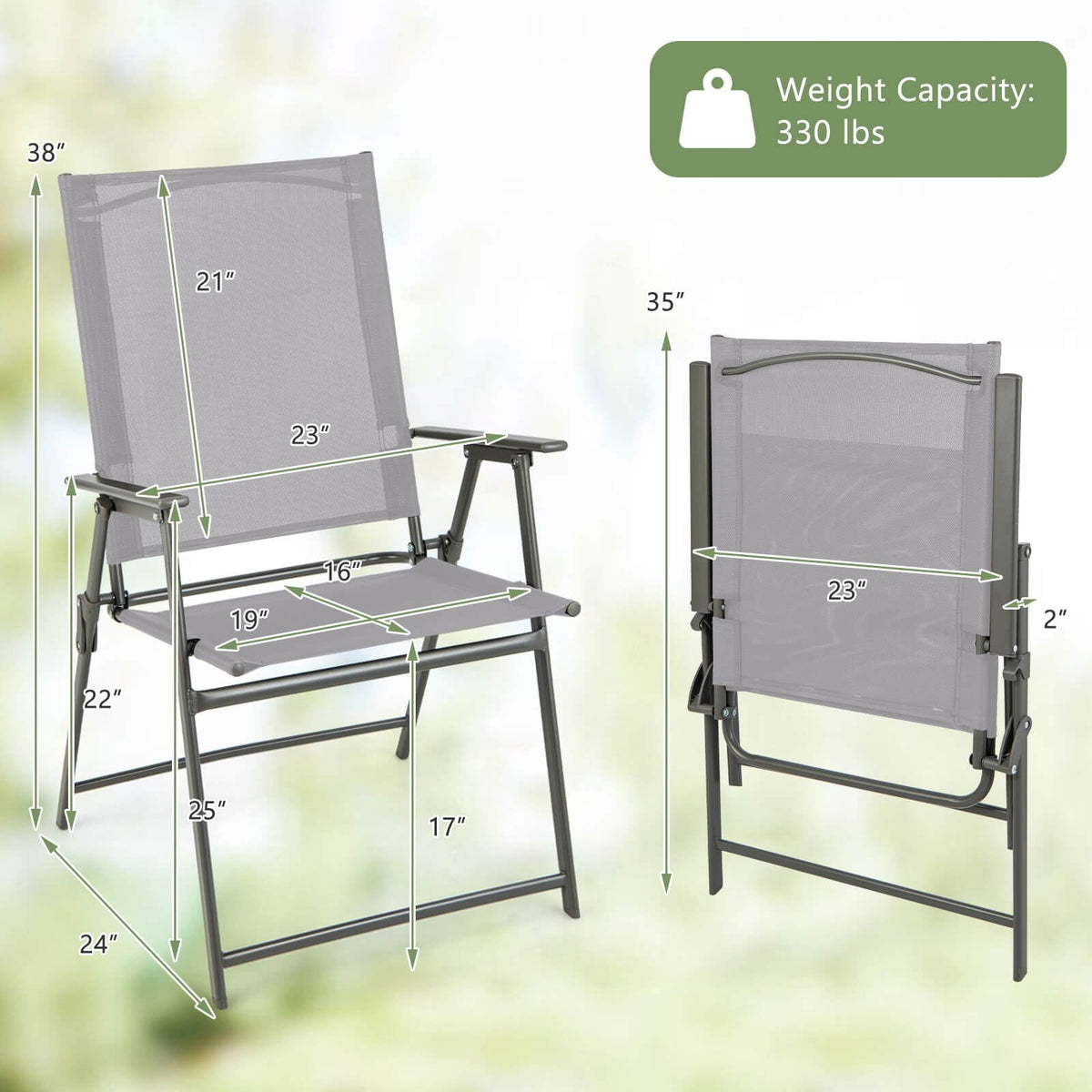 Set of 4 Patio Folding Chair Set with Rustproof Metal Frame-Gray view 5