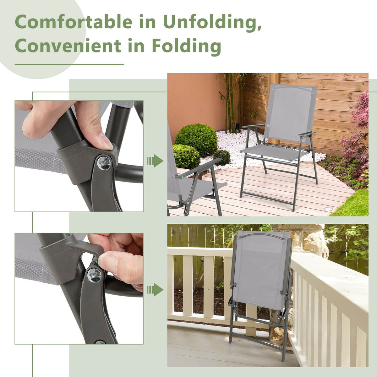 Set of 4 Patio Folding Chair Set with Rustproof Metal Frame-Gray view 6