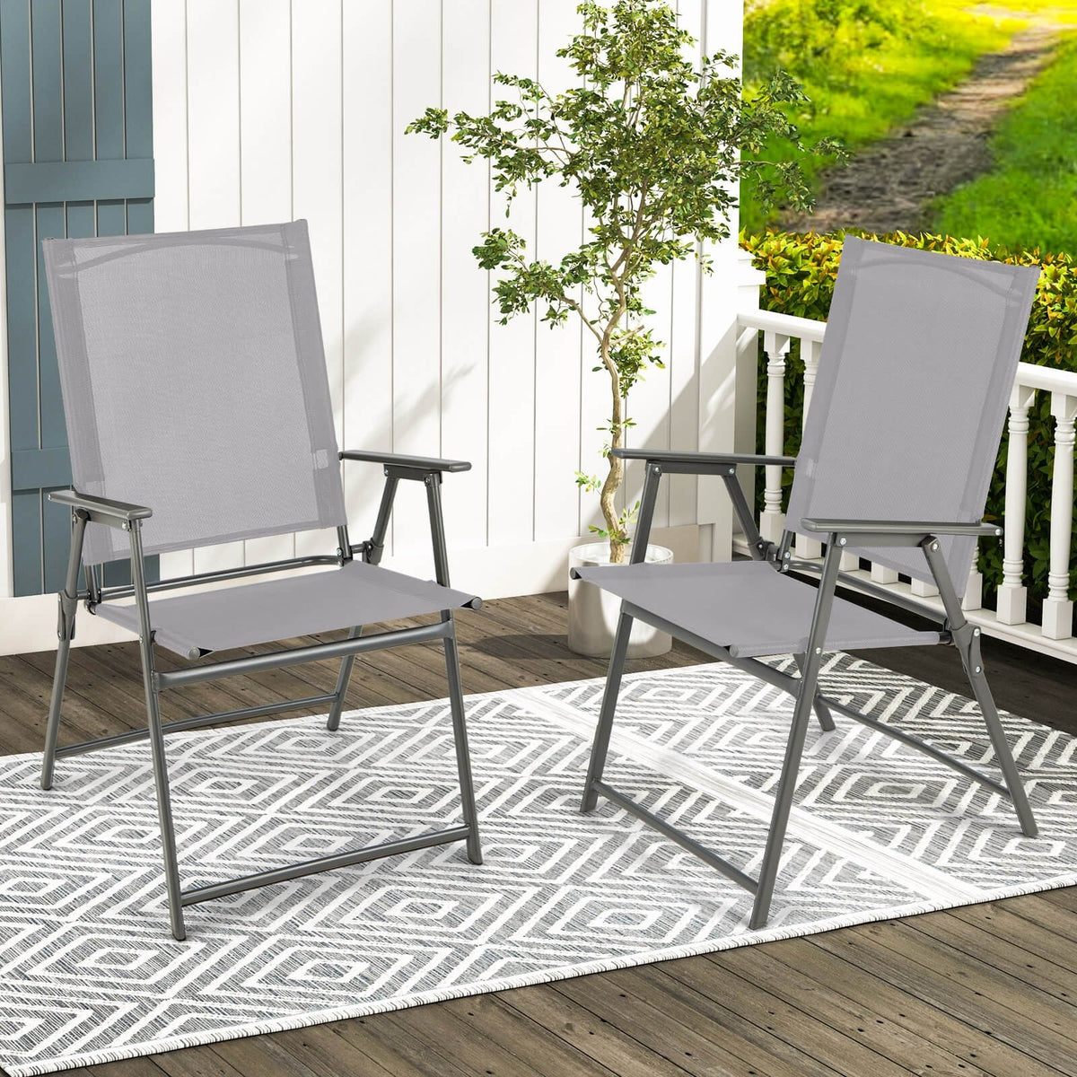 Set of 4 Patio Folding Chair Set with Rustproof Metal Frame-Gray view 9