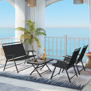 4 Pieces Patio Folding Furniture Set with SPC Coffee Table and Patio Chairs-Black view 2