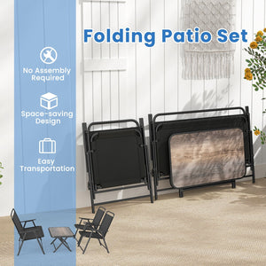 4 Pieces Patio Folding Furniture Set with SPC Coffee Table and Patio Chairs-Black view 5