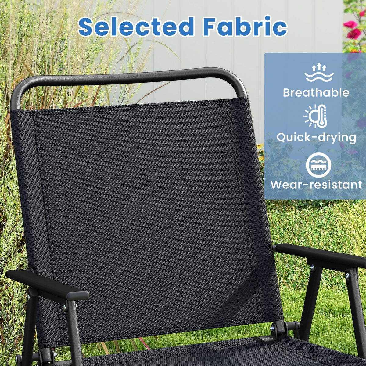 4 Pieces Patio Folding Furniture Set with SPC Coffee Table and Patio Chairs-Black view 6