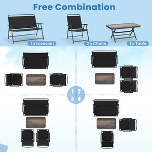 4 Pieces Patio Folding Furniture Set with SPC Coffee Table and Patio Chairs-Black view 8