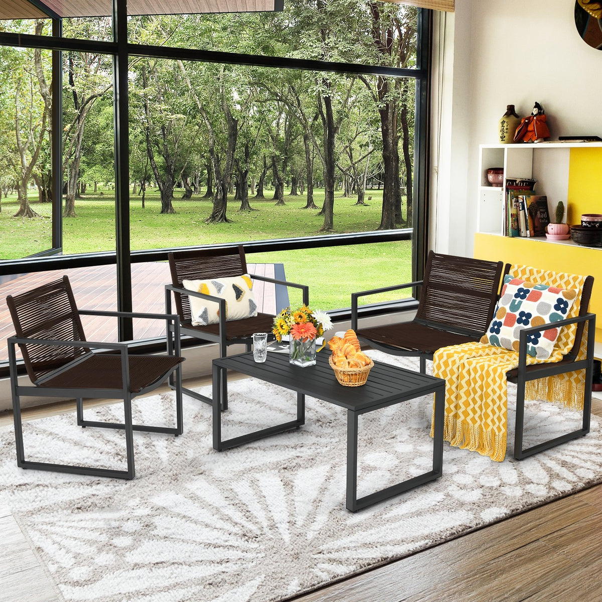 4 Pieces Patio Furniture Conversation Set with Sofa Loveseat view 2