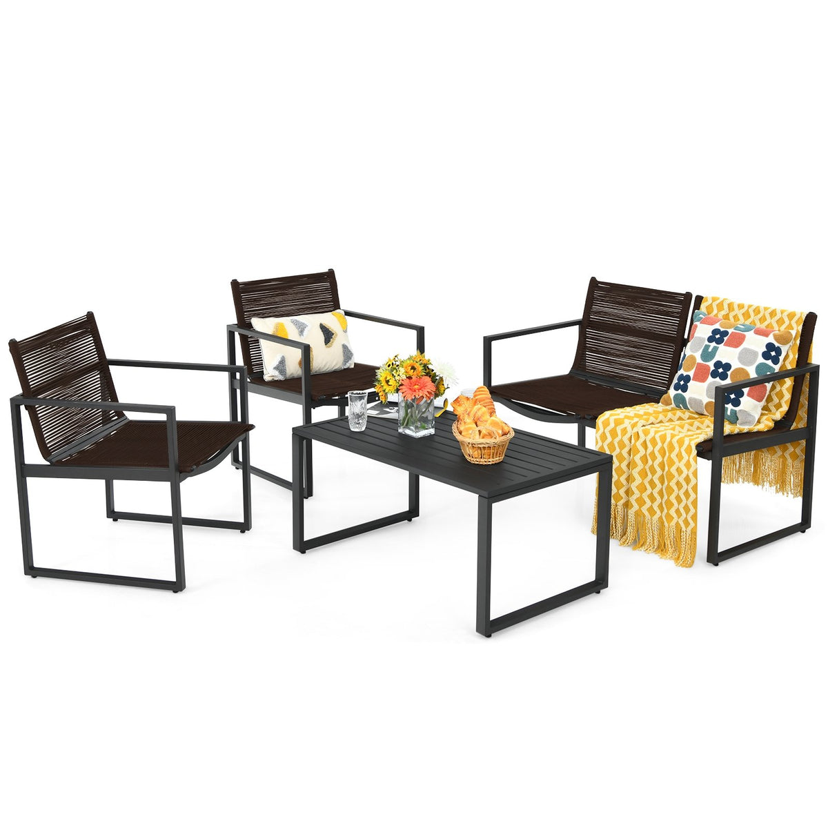 4 Pieces Patio Furniture Conversation Set with Sofa Loveseat view 4