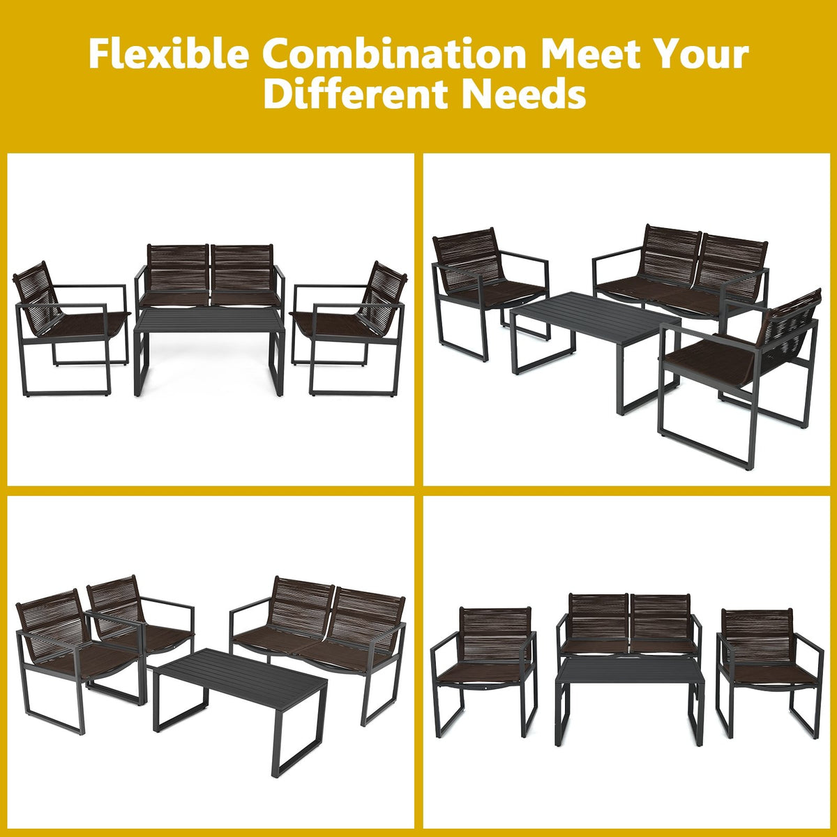 4 Pieces Patio Furniture Conversation Set with Sofa Loveseat view 7