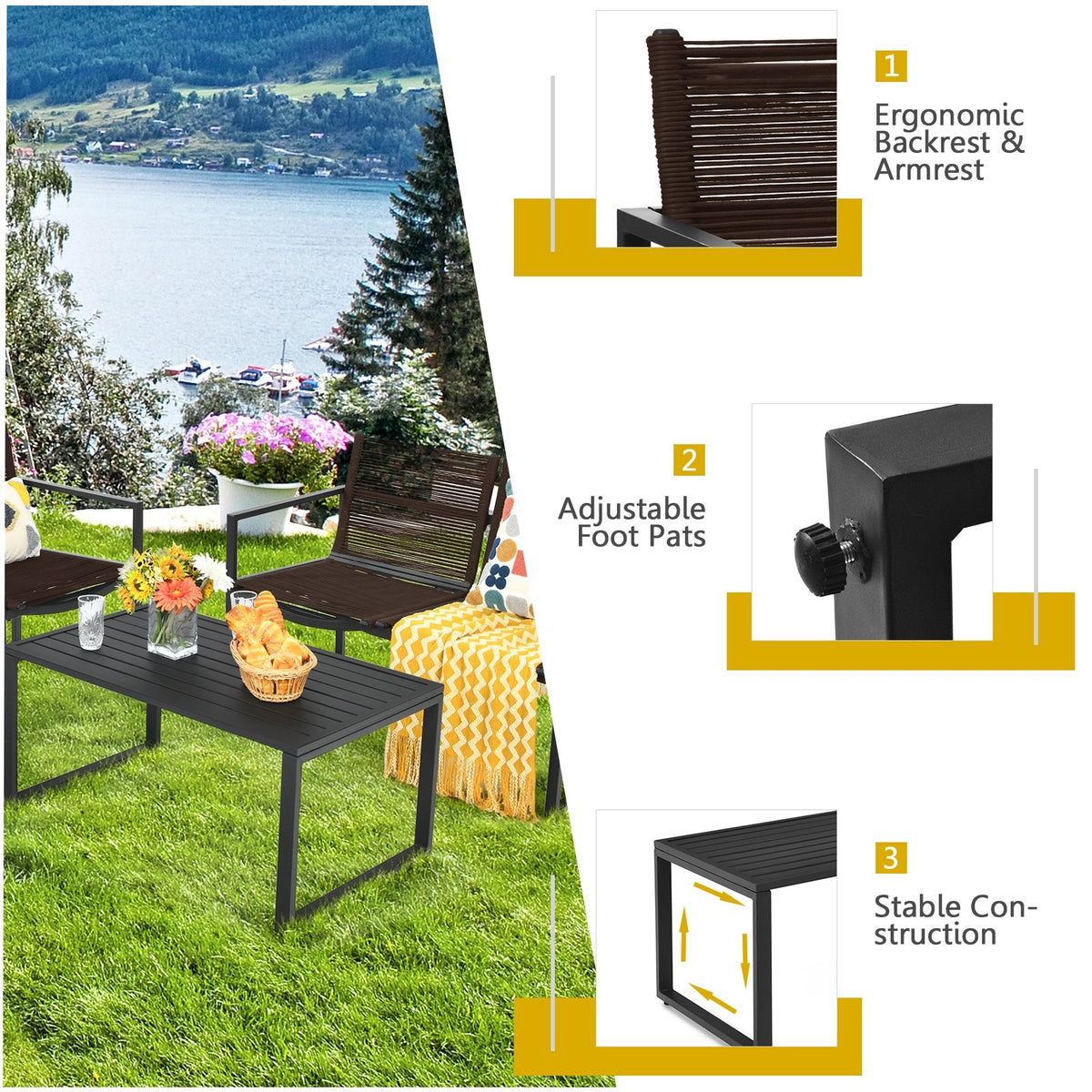 4 Pieces Patio Furniture Conversation Set with Sofa Loveseat view 8
