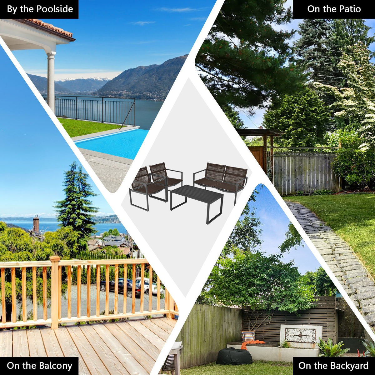 4 Pieces Patio Furniture Conversation Set with Sofa Loveseat view 9