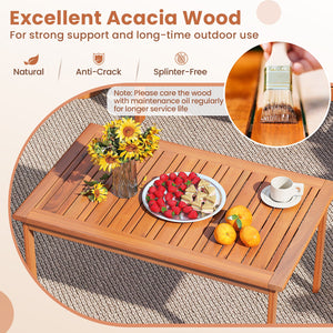 4 Pieces Patio Furniture Set Acacia Wood Porch Chairs with Table-White view 7